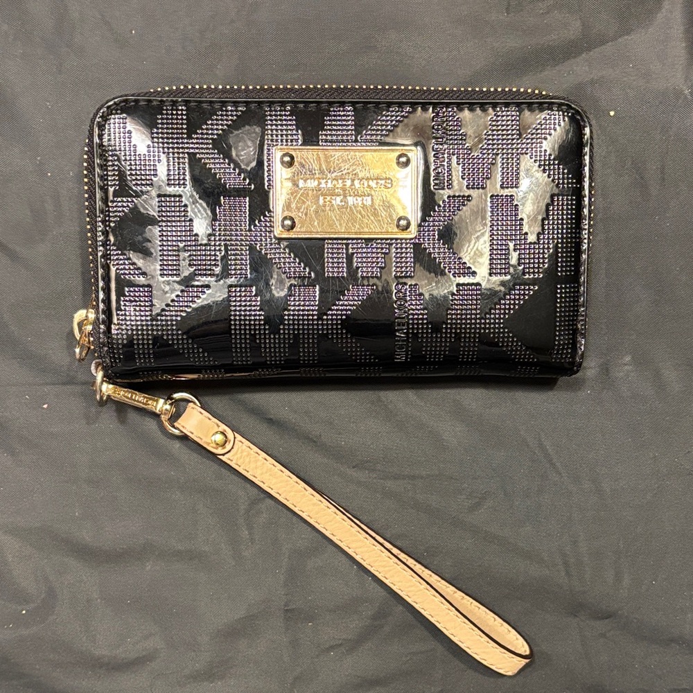Michael Kors Black and Purple Logo Wristlet